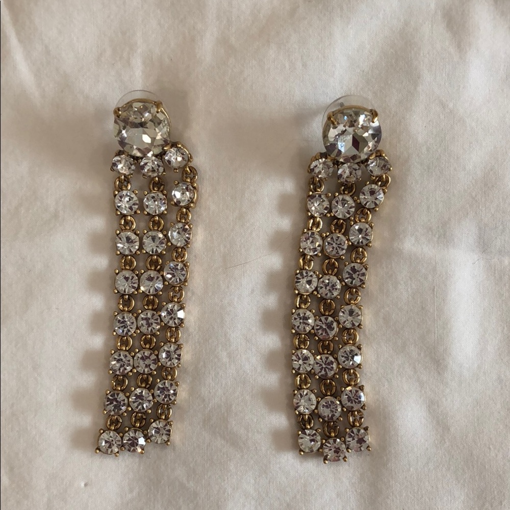Gold and Silver Dangle Earrings with Crystals